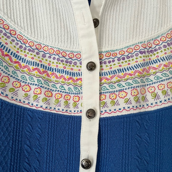 Vintage Cable Knit 1/4 Button Pullover Sweater Floral Silver Button Front Pocket - Picture 7 of 8